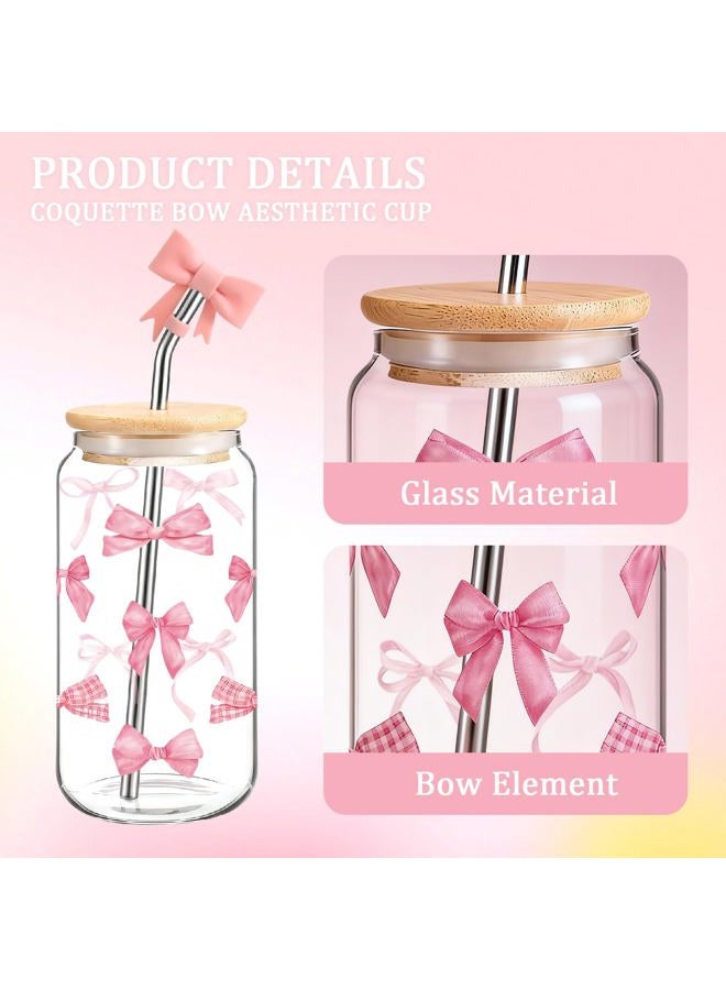 Ninivi Elegant 16 oz Bow Cup for Bubble Tea, Glass Drinking Cup with Lid and Straw, Coffee or Cocktail, Aesthetic Iced Latte Glass and Straw for Iced Bubble Tea Water - Image 4