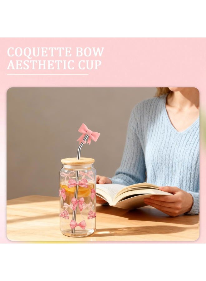 Ninivi Elegant 16 oz Bow Cup for Bubble Tea, Glass Drinking Cup with Lid and Straw, Coffee or Cocktail, Aesthetic Iced Latte Glass and Straw for Iced Bubble Tea Water - Image 5
