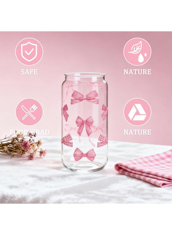 Ninivi Elegant 16 oz Bow Cup for Bubble Tea, Glass Drinking Cup with Lid and Straw, Coffee or Cocktail, Aesthetic Iced Latte Glass and Straw for Iced Bubble Tea Water - Image 3