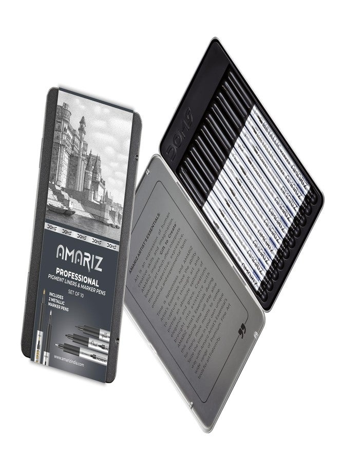 AMARIZ Doms Pigment Fine Point Liner & Marker Set Of 10, Black - Image 2