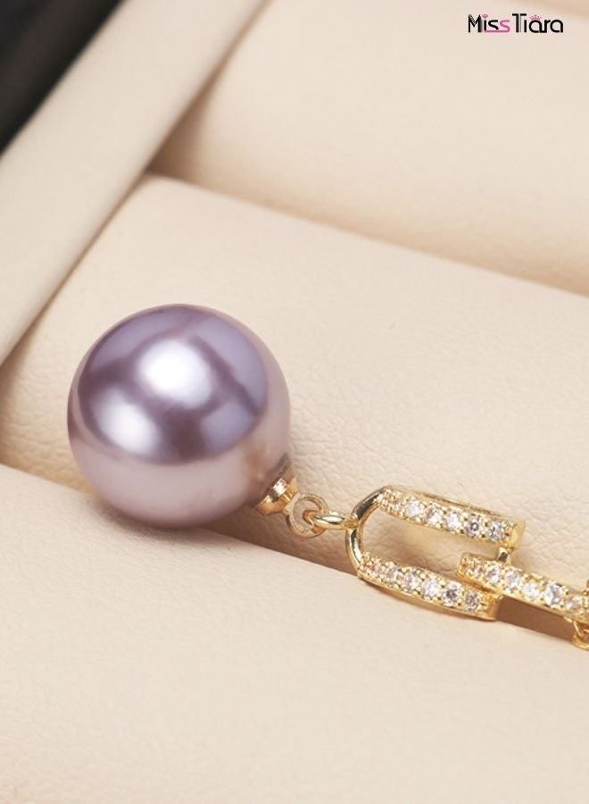 MissTiara طقم مكون من ثلاث قطع من حبات اللؤلؤ الأرجوانية المستديرة مقاس 10 مم وقلادة وخاتم وأقراط للنساء، فكرة رائعة للهدايا لأحبائك - Image 3