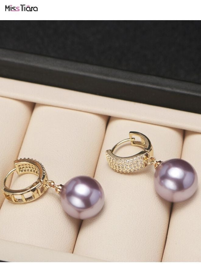 MissTiara طقم مكون من ثلاث قطع من حبات اللؤلؤ الأرجوانية المستديرة مقاس 10 مم وقلادة وخاتم وأقراط للنساء، فكرة رائعة للهدايا لأحبائك - Image 5