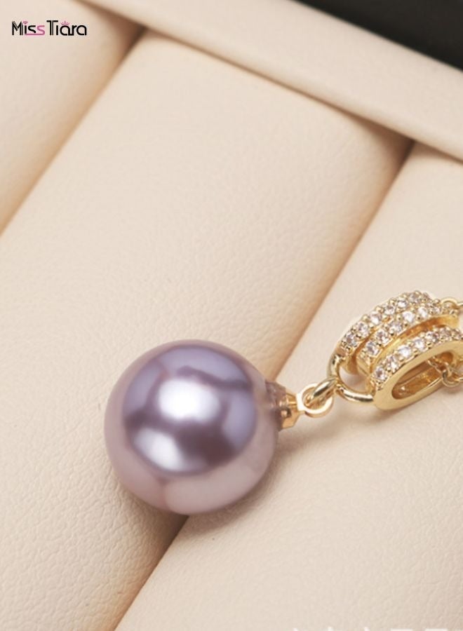 MissTiara طقم مكون من ثلاث قطع من حبات اللؤلؤ الأرجوانية المستديرة مقاس 10 مم وقلادة وخاتم وأقراط للنساء، فكرة رائعة للهدايا لأحبائك - Image 2