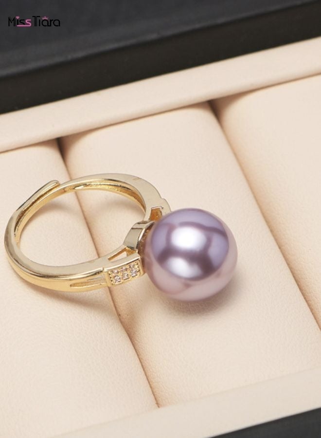 MissTiara طقم مكون من ثلاث قطع من حبات اللؤلؤ الأرجوانية المستديرة مقاس 10 مم وقلادة وخاتم وأقراط للنساء، فكرة رائعة للهدايا لأحبائك - Image 4