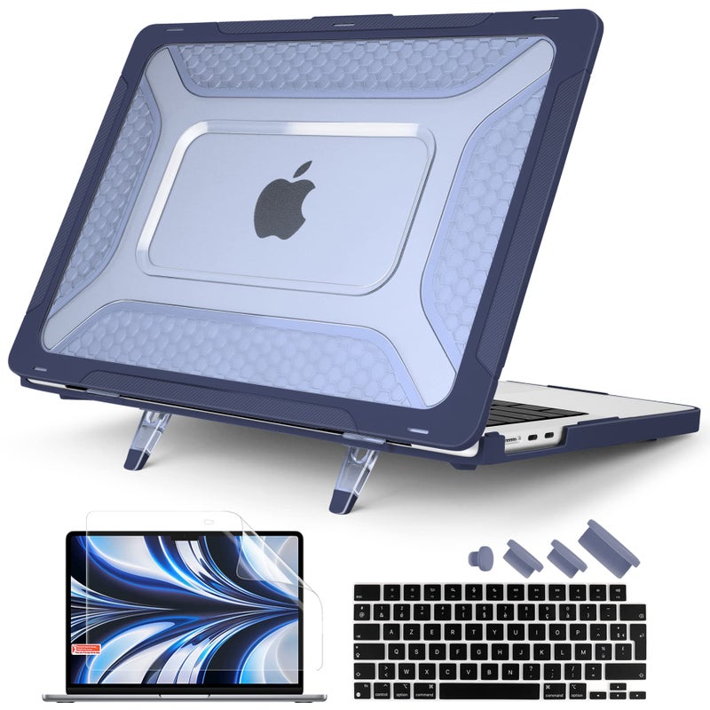Batianda Extreme Heavy Duty Case for New MacBook Air 13.6 inch 2026 M5 2025 M4 2024 M3 2022 Release - Anti-Slip Rubberized Stand (Holds 25lbs) Honeycomb Exoskeleton Max Cooling & Stability - Navy Blue - Image 1