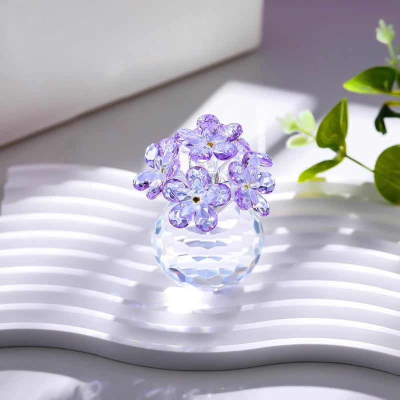 Qianwei تمثال زهور كريستالية بنفسجية اللون من علامة Qianwei – هدايا من نوع “Forget Me Not”， تحف مجمعة على شكل زهور زجاجية تعبر عن التعازي، تُستخدم كأوزان وزينة للمكاتب وطاولات المنزل أو المكاتب العمل. - Image 5