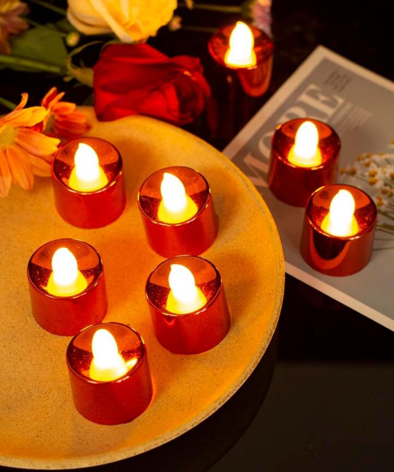 VRB Dec™ 12 Pcs Acrylic Flameless & Smokeless Decorative Candles Led Tea Light Candle Perfect for Gifting, Home, Birthday, Diwali, Christmas,Decorative Candles,Birthday (Metallic Red - 12 Pcs) - Image 1