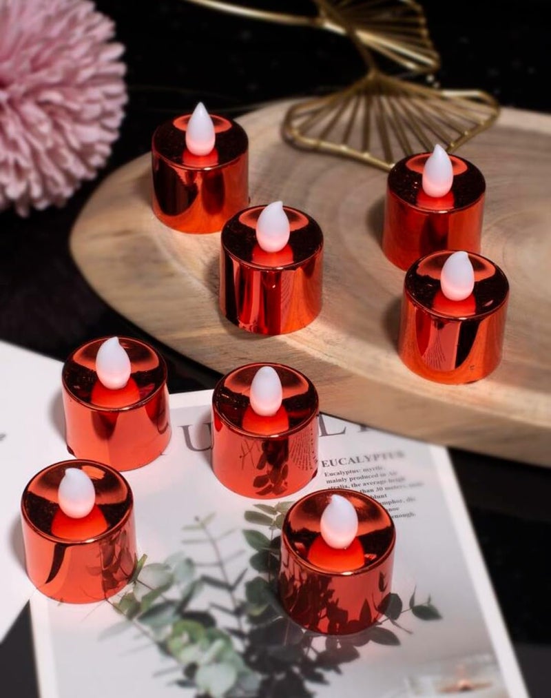 VRB Dec™ 12 Pcs Acrylic Flameless & Smokeless Decorative Candles Led Tea Light Candle Perfect for Gifting, Home, Birthday, Diwali, Christmas,Decorative Candles,Birthday (Metallic Red - 12 Pcs) - Image 4
