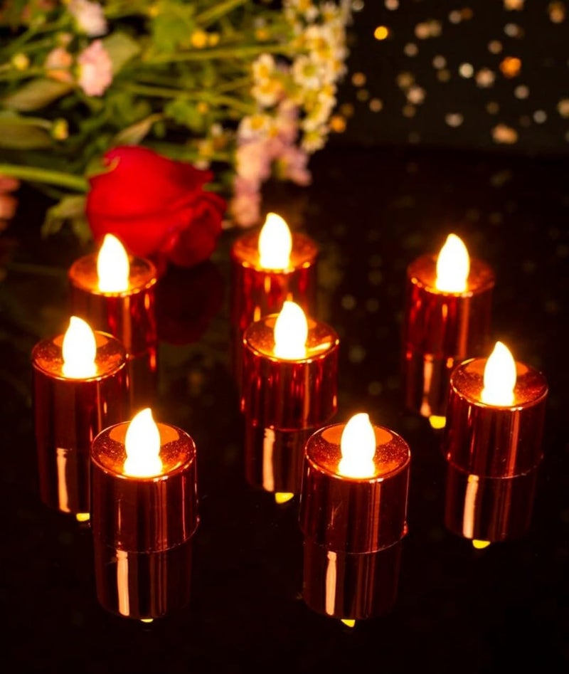 VRB Dec™ 12 Pcs Acrylic Flameless & Smokeless Decorative Candles Led Tea Light Candle Perfect for Gifting, Home, Birthday, Diwali, Christmas,Decorative Candles,Birthday (Metallic Red - 12 Pcs) - Image 3
