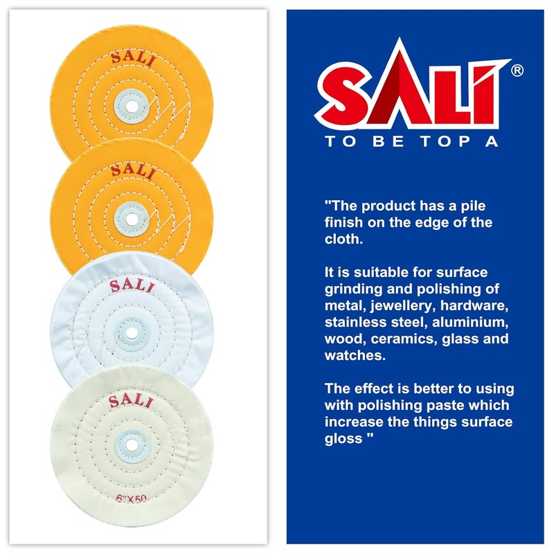 SALI 4 Pack Polishing Wheel for Bench Grinder Buffing Wheel 6 Inch 2 Yellow Cotton 1 White Cotton 1 White Cotton (50 Ply) for Buffer Polisher Pad 1/2'' Arbor Hole - Image 3