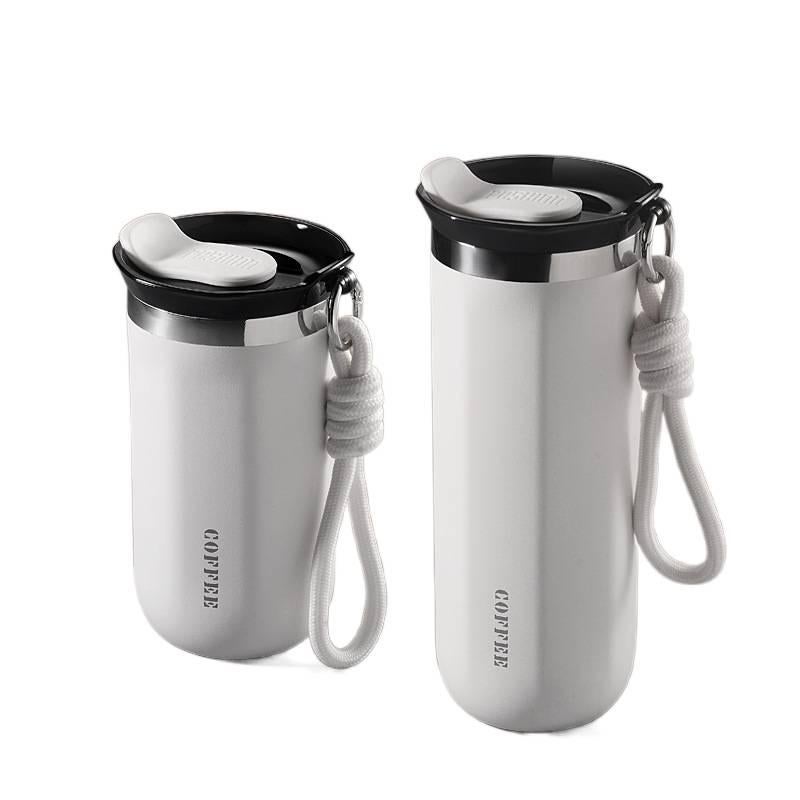 قارورة مياه معزولة، ستانلس ستيل ومقبض سهل الحمل، 350 ml باللون الأسود مع مقبض من الستانلس ستيل للسفر للمكتب للاستخدام المتكرر - Image 5