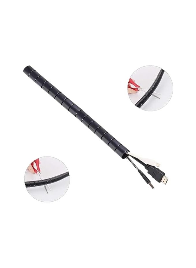 Coiled Tube Cable Organizer Flexible Cable Organizer with Wire Clip Cable Protector Cover for Computer TV PC Home Office Wire Organizer DIY Flexible 3M 10mm Diameter Black  - Image 2