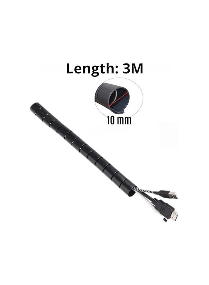Coiled Tube Cable Organizer Flexible Cable Organizer with Wire Clip Cable Protector Cover for Computer TV PC Home Office Wire Organizer DIY Flexible 3M 10mm Diameter Black  - Image 3