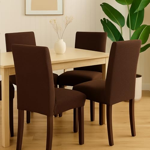Aertiavty Chair Covers for Dining Room 6 Pack Chair Seat Cover for Dining Room Kitchen, Parsons Chair Covers Dining Chair Slipcover, Chocolate - Image 2