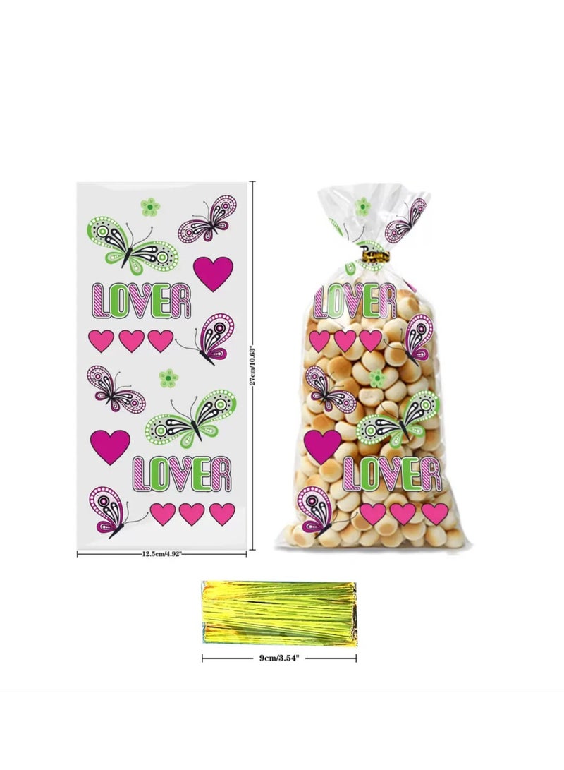 50 Candy Printed Flat Pockets Opp Bags Baking Biscuit Packaging Candy Bags And 60 Gold Ties - Image 2