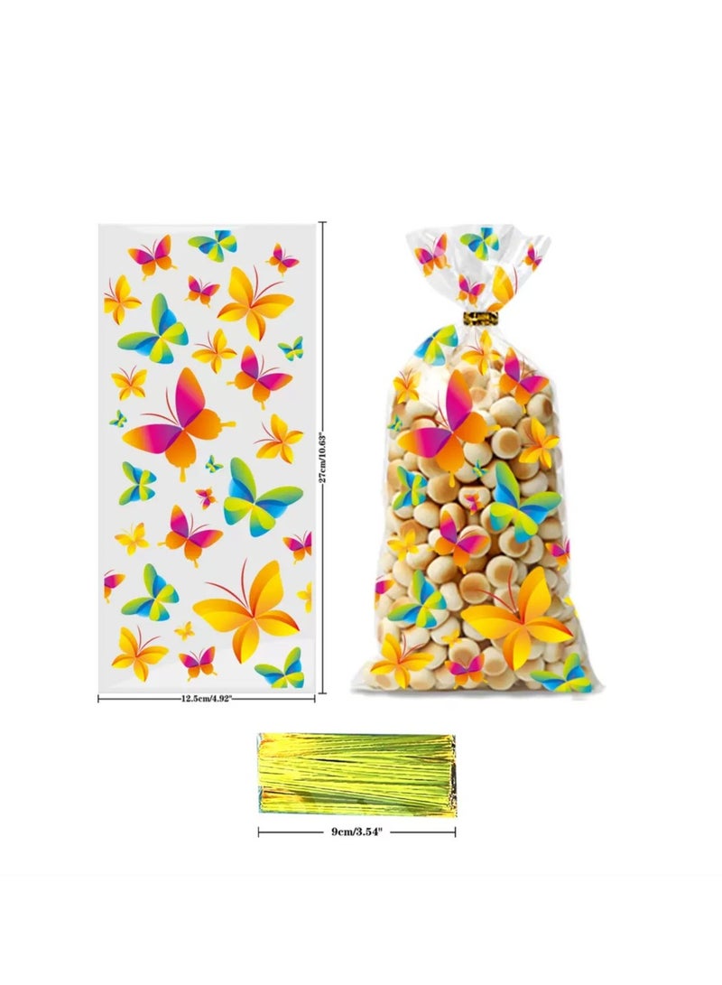 50 Candy Printed Flat Pockets Opp Bags Baking Biscuit Packaging Candy Bags And 60 Gold Ties - Image 3