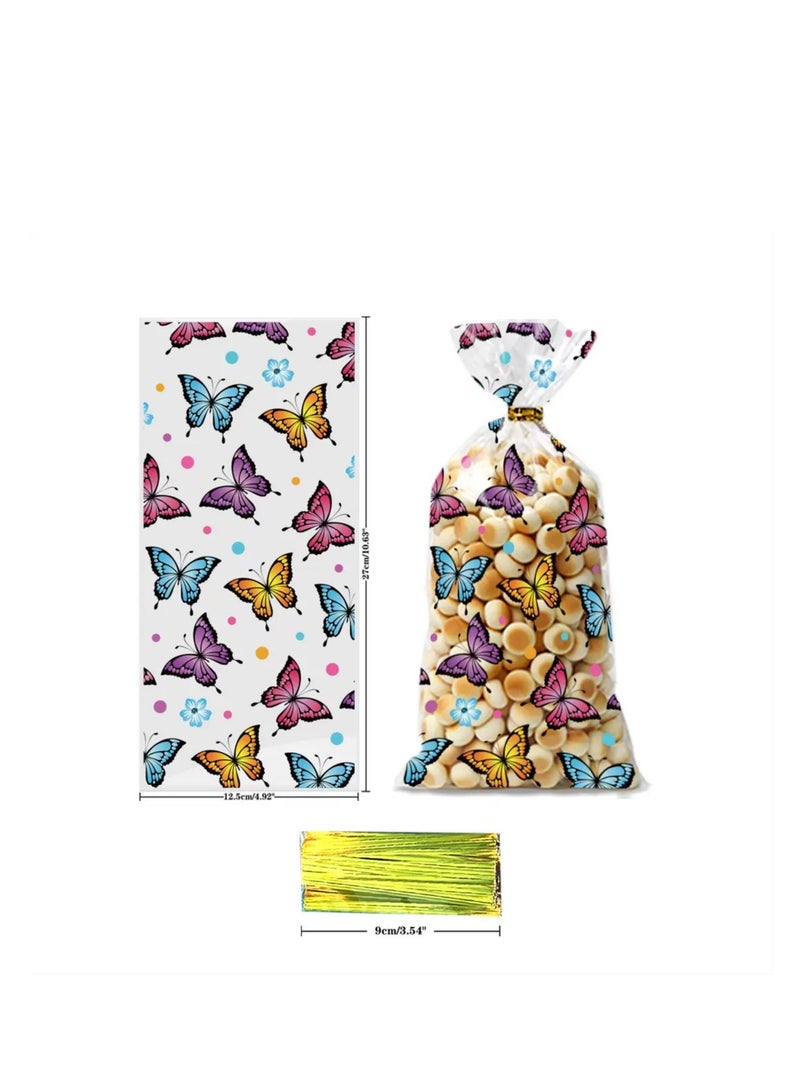 50 Candy Printed Flat Pockets Opp Bags Baking Biscuit Packaging Candy Bags And 60 Gold Ties - Image 4