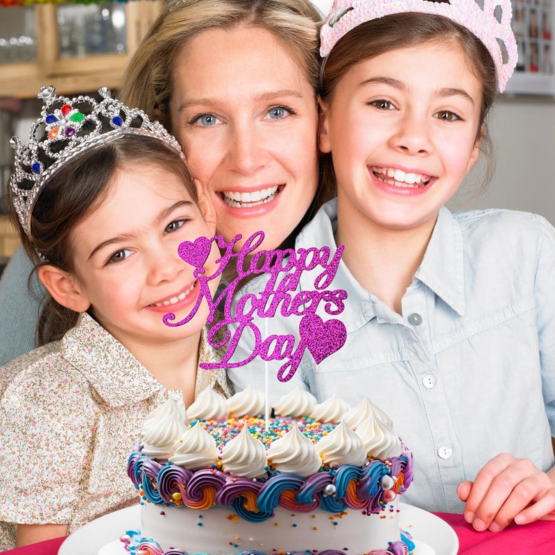Chewarelly 10 Pack Happy Mothers Day Cake Toppers Set  Glitter Cake Bunting Decor Best Mom Ever Love Mother Cake Picks Party Decorations Supplies(Purple) - Image 5