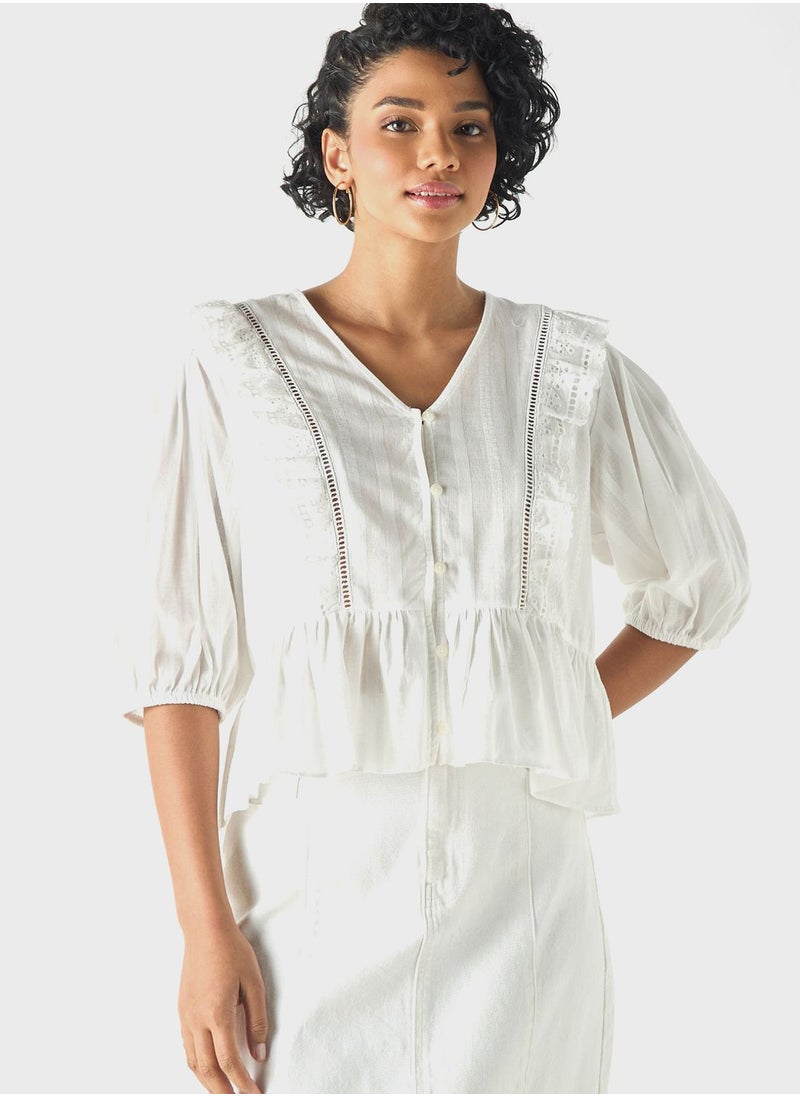 Lee Cooper Embroidered Ruffle Top  - Image 1