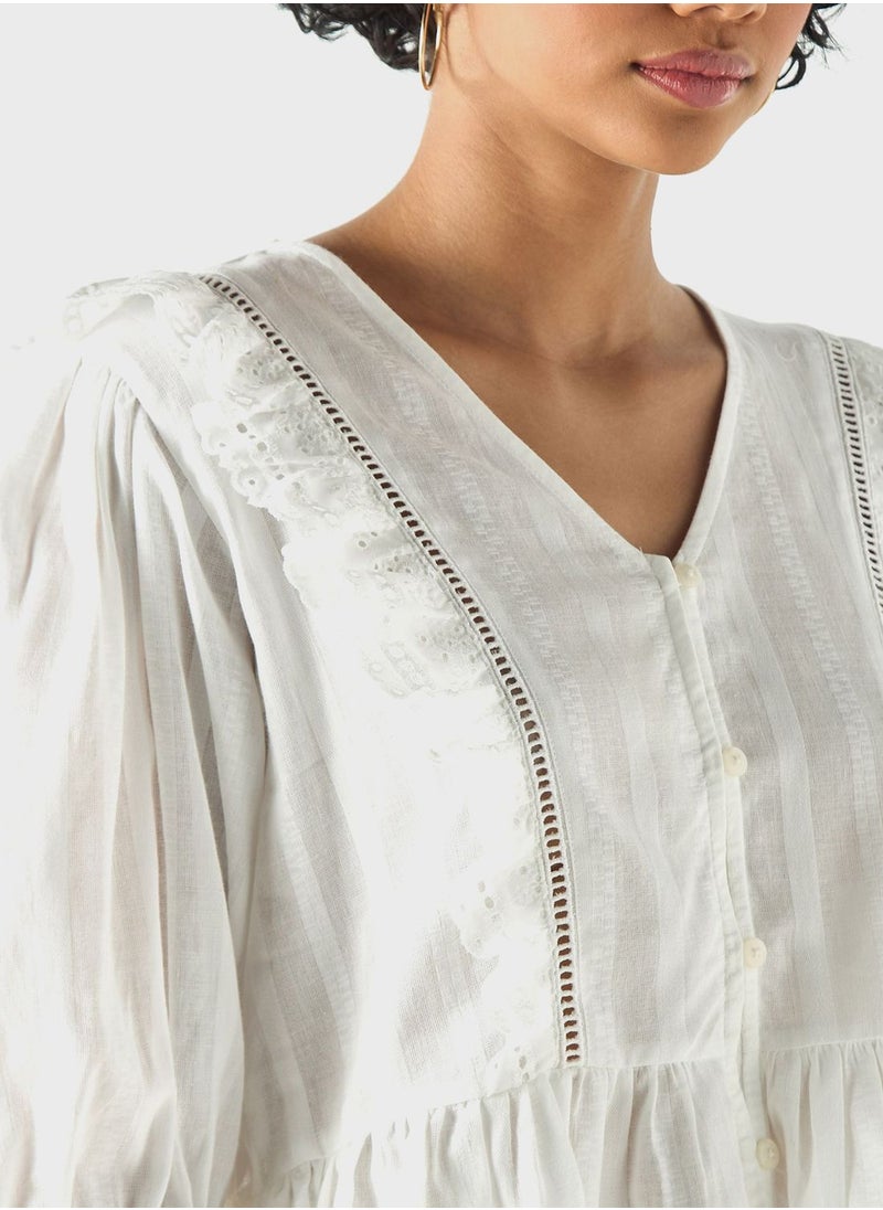Lee Cooper Embroidered Ruffle Top  - Image 3