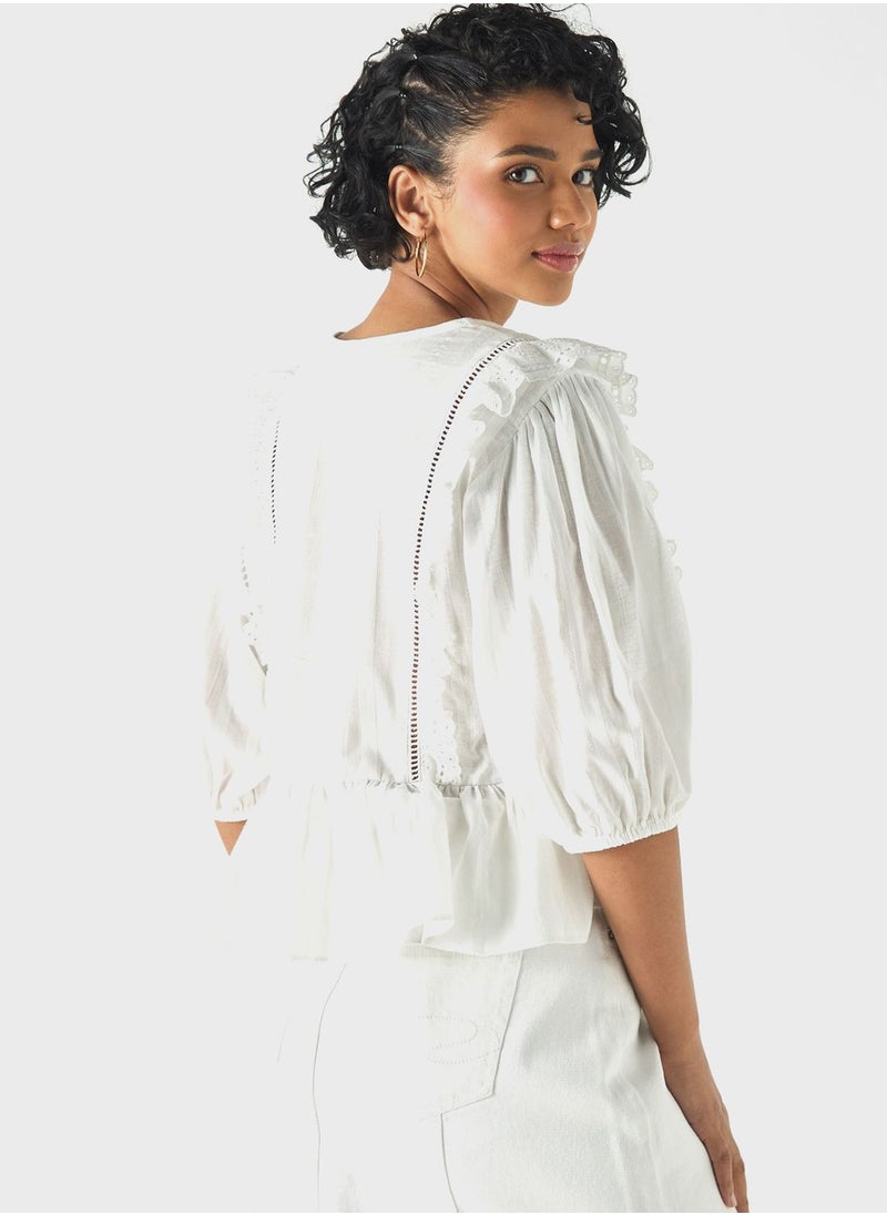 Lee Cooper Embroidered Ruffle Top  - Image 2