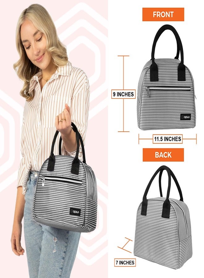 opux Insulated Lunch Box Women, Lunch Bag Tote Girls Kids Teen Adult, Cute Soft Lunch Cooler Container Work School, Reusable Thermal Food Meal Prep Organizer Pail Travel Beach, Black White Stripes - Image 3