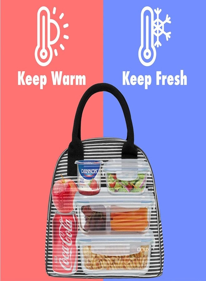 opux Insulated Lunch Box Women, Lunch Bag Tote Girls Kids Teen Adult, Cute Soft Lunch Cooler Container Work School, Reusable Thermal Food Meal Prep Organizer Pail Travel Beach, Black White Stripes - Image 2