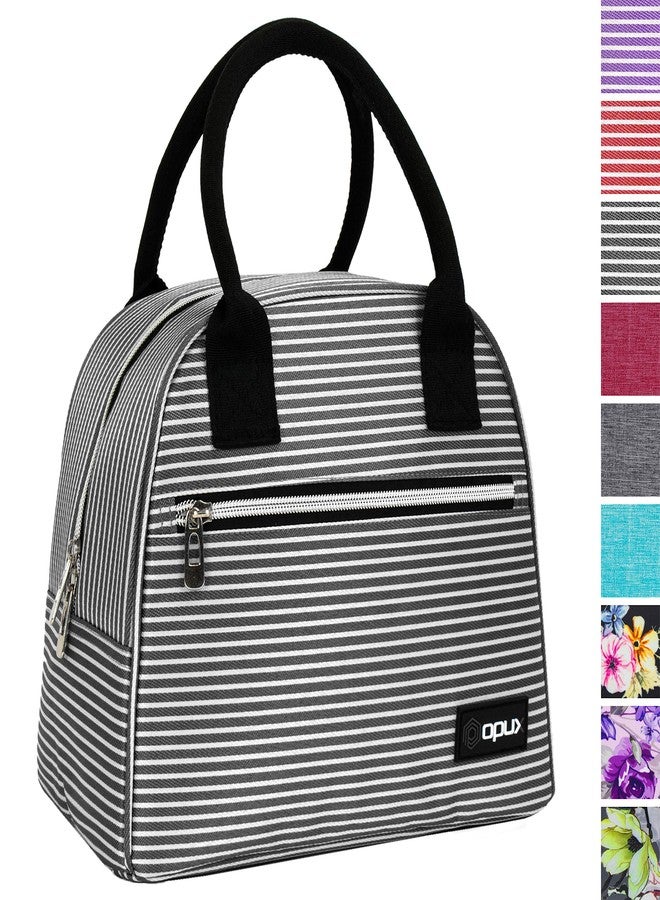 opux Insulated Lunch Box Women, Lunch Bag Tote Girls Kids Teen Adult, Cute Soft Lunch Cooler Container Work School, Reusable Thermal Food Meal Prep Organizer Pail Travel Beach, Black White Stripes - Image 1
