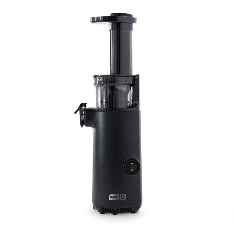 Dash DASH Deluxe Compact Masticating Slow Juicer Easy to Clean Cold Press Juicer with Brush Pulp Measuring Cup Frozen Attachment and Juice Recipe Guide  Black 
