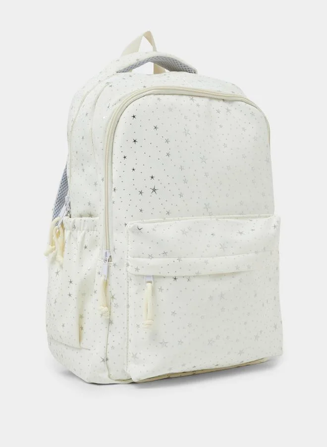 Styli Teen Girls White Graphic Star Print Backpack