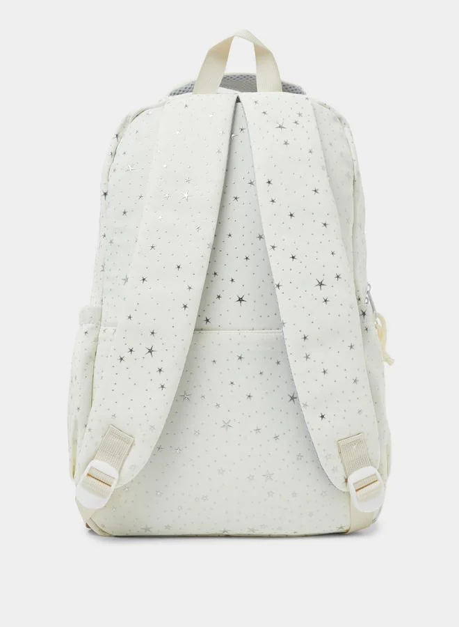 Styli Teen Girls White Graphic Star Print Backpack