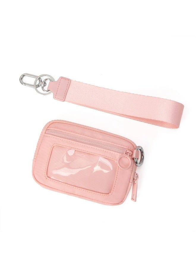 VUTUXA KeyChain Wallet Wristlet Wallets For Women Iris Wallet Zip Card Case with ID Window (pink) - Image 1