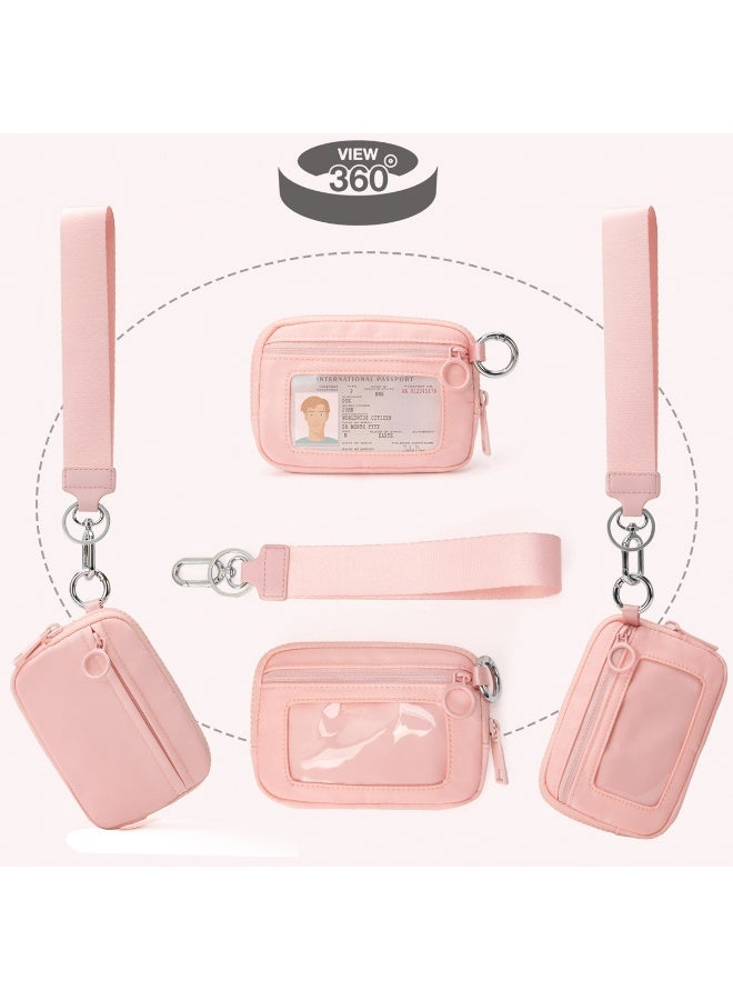 VUTUXA KeyChain Wallet Wristlet Wallets For Women Iris Wallet Zip Card Case with ID Window (pink) - Image 2