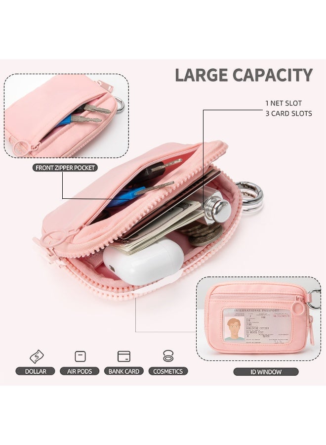VUTUXA KeyChain Wallet Wristlet Wallets For Women Iris Wallet Zip Card Case with ID Window (pink) - Image 3