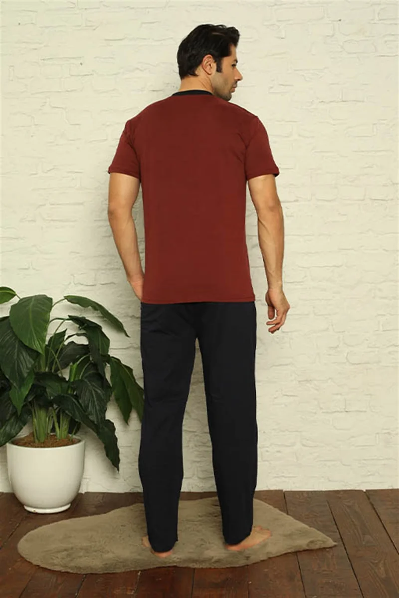 Akbeniz Men's Claret Red 3-Piece Pajamas Set 6823