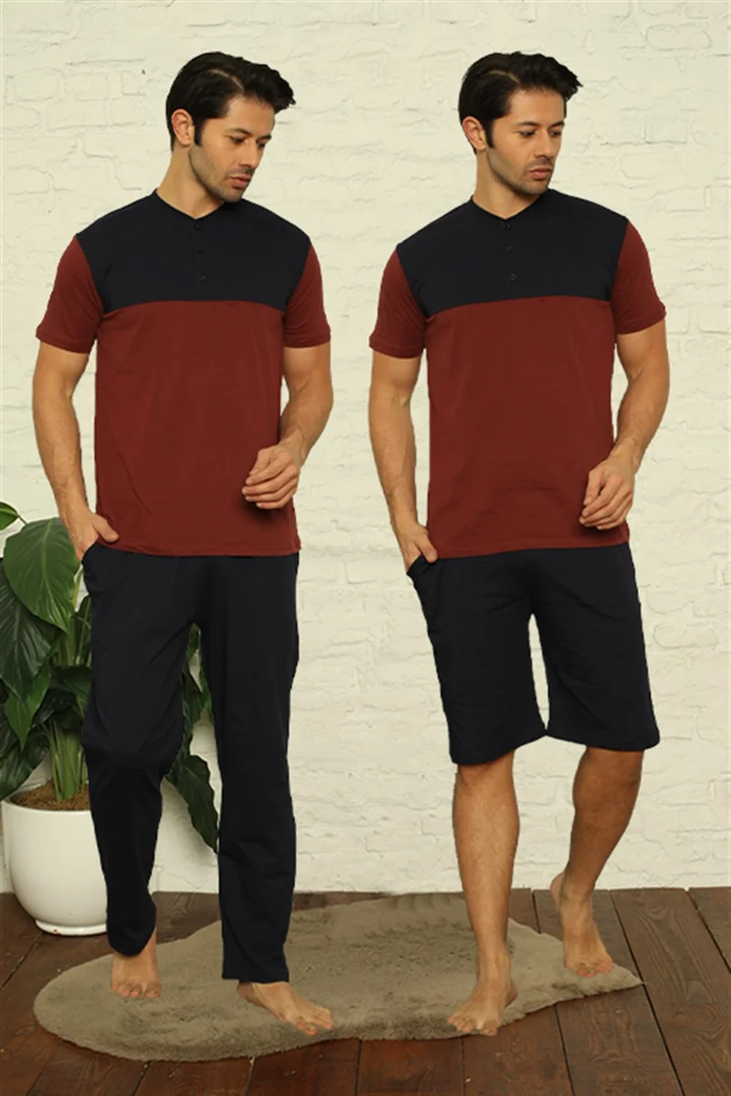 Akbeniz Men's Claret Red 3-Piece Pajamas Set 6823