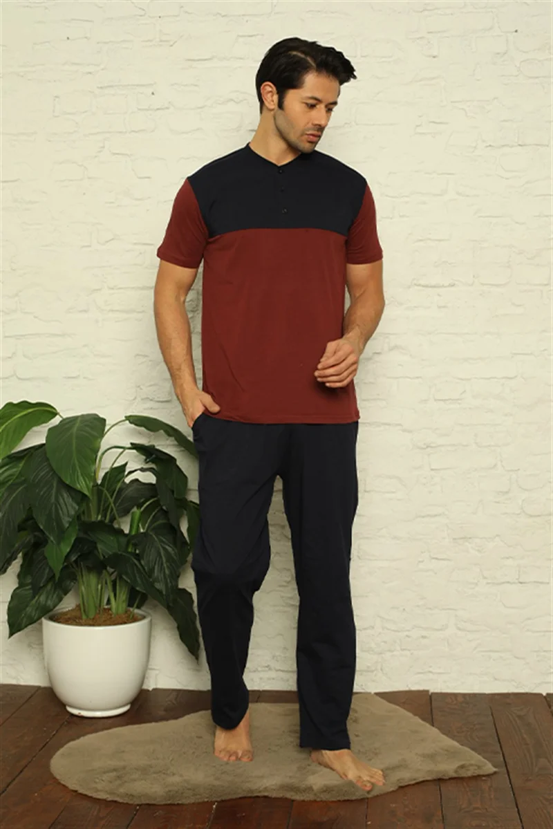Akbeniz Men's Claret Red 3-Piece Pajamas Set 6823