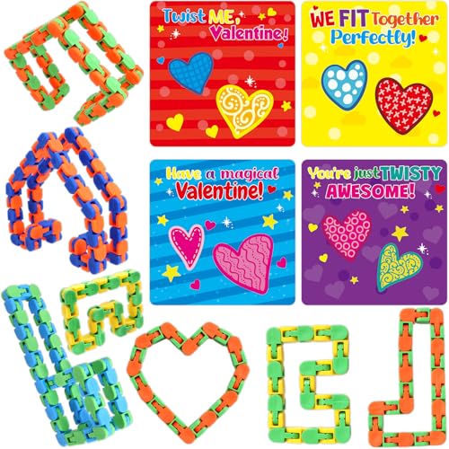 WorldBazaar 24 Pcs Wacky Tracks with Valentines Day Cards Fidget Snake Puzzles Classroom Gift Exchange Holiday Birthday Party Favor Valentine Day Card for Kids School - Image 5