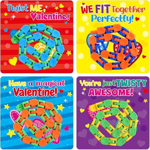 WorldBazaar 24 Pcs Wacky Tracks with Valentines Day Cards Fidget Snake Puzzles Classroom Gift Exchange Holiday Birthday Party Favor Valentine Day Card for Kids School - Image 1