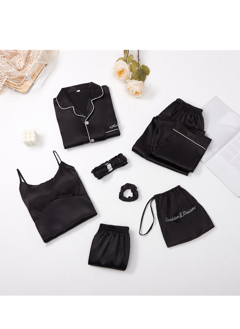 Generic - 7pcs pajamas set for women in all seasons imitation silk pajamas set - Image 1