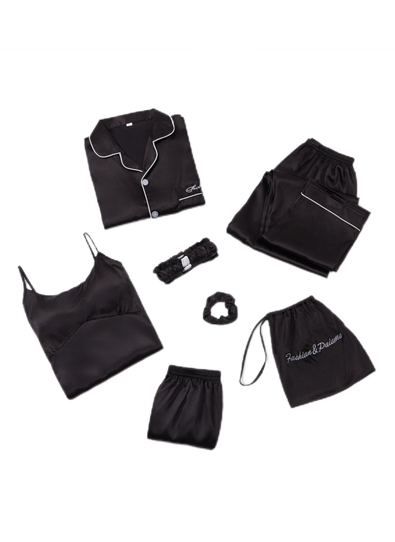 Generic - 7pcs pajamas set for women in all seasons imitation silk pajamas set - Image 1