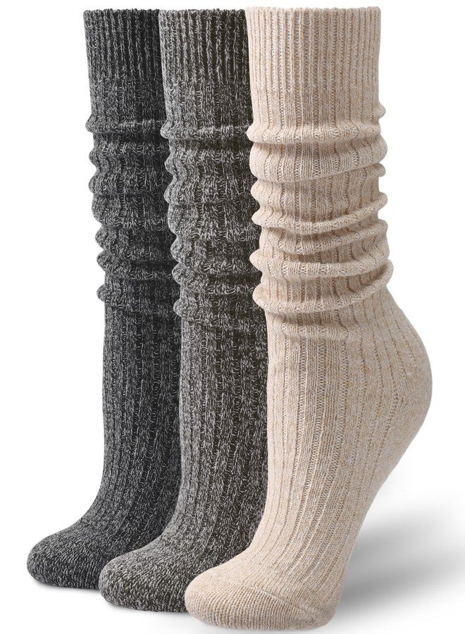 Pleneal 3 Pairs Slouch Socks for Women Long Slouchy Scrunch Socks, Knit Chunky Boot Sock - Image 1