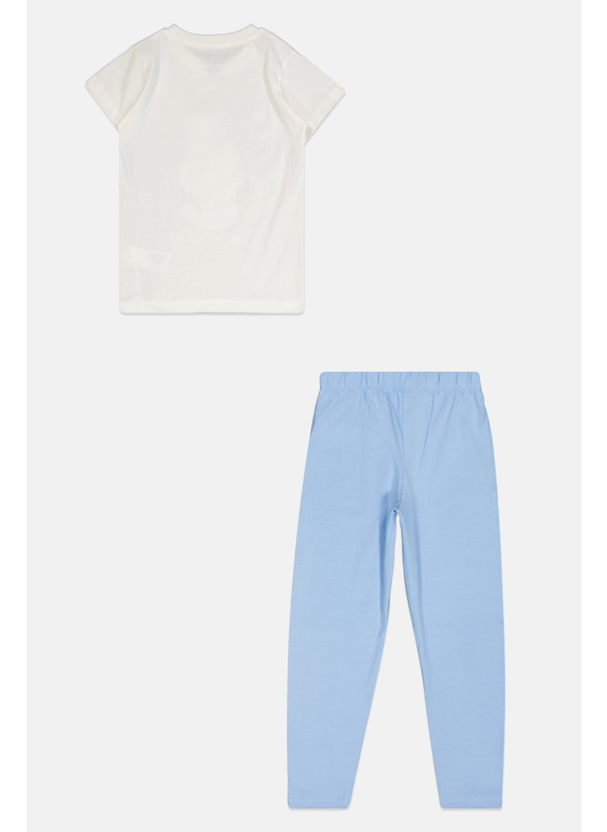 Disney Kids Girl 2 Pieces Cinderella Pajama Set, White/Blue  - Image 2