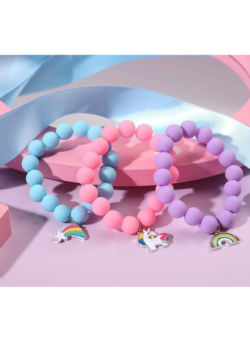 Sweet seven Colorful Beaded Bracelets for Kids - Unicorn, Heart, Rainbow Charms - Cute & Elastic Friendship Bracelets - Pack of 6 - Gifts for Girls  - Image 2