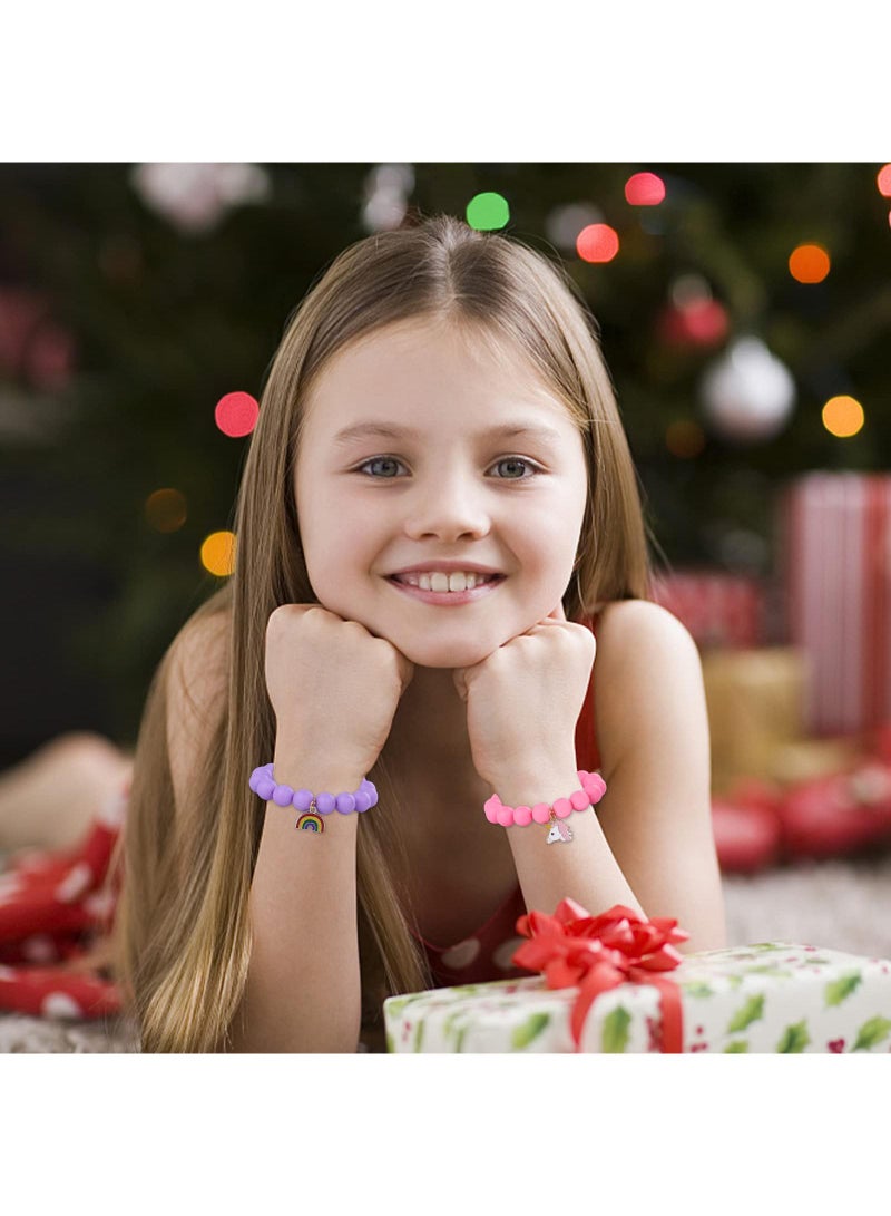 Sweet seven Colorful Beaded Bracelets for Kids - Unicorn, Heart, Rainbow Charms - Cute & Elastic Friendship Bracelets - Pack of 6 - Gifts for Girls  - Image 4