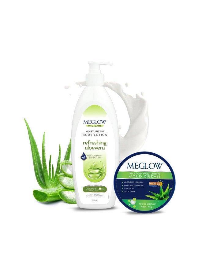 Meglow Combo of Aloe Vera Moisturizing Cold Cream Moisturizer Cream with SPF 15 Protection & Aloevera Body Lotion Best Moisturizer for dry skin - Image 1