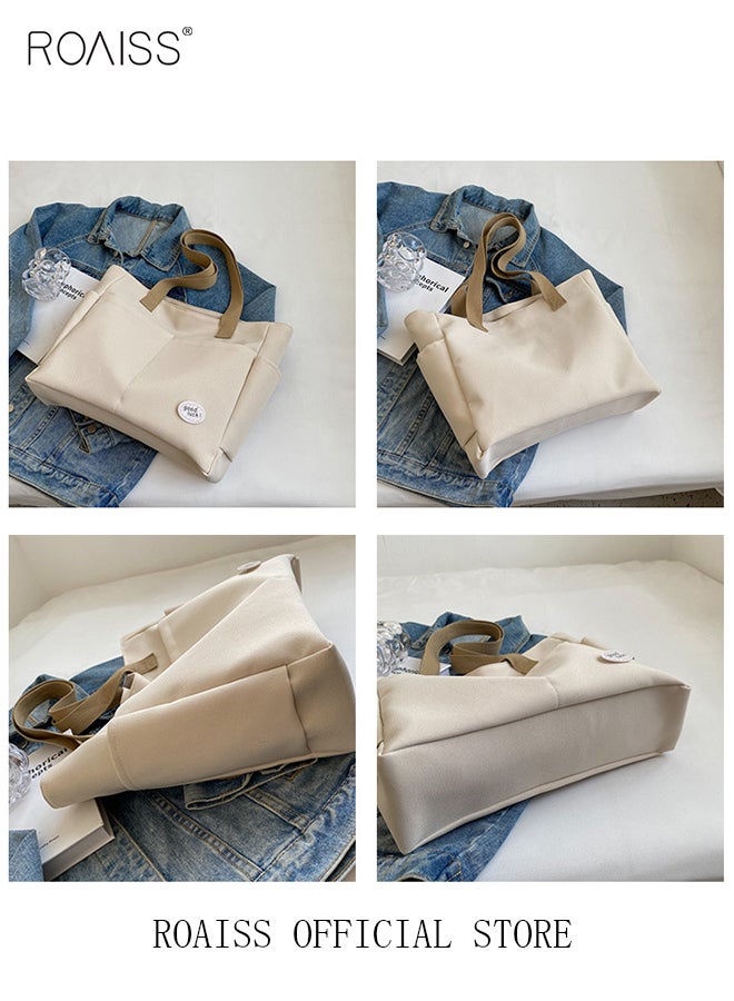 roaiss Large Capacity Shoulder Bag  Durable Macaron Color Scheme Smooth Zipper Solid Color Tote Bag  - Image 4