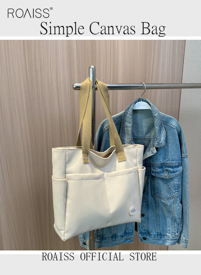 roaiss Large Capacity Shoulder Bag  Durable Macaron Color Scheme Smooth Zipper Solid Color Tote Bag  - Image 3