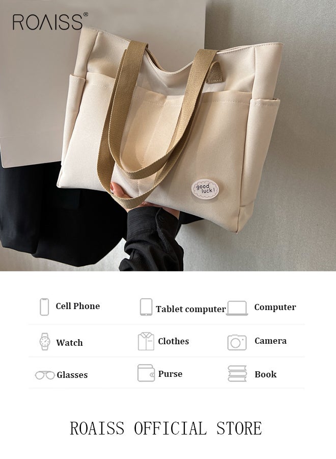 roaiss Large Capacity Shoulder Bag  Durable Macaron Color Scheme Smooth Zipper Solid Color Tote Bag  - Image 5