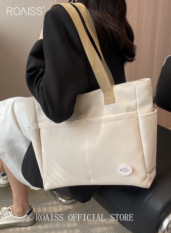 roaiss Large Capacity Shoulder Bag  Durable Macaron Color Scheme Smooth Zipper Solid Color Tote Bag  - Image 1